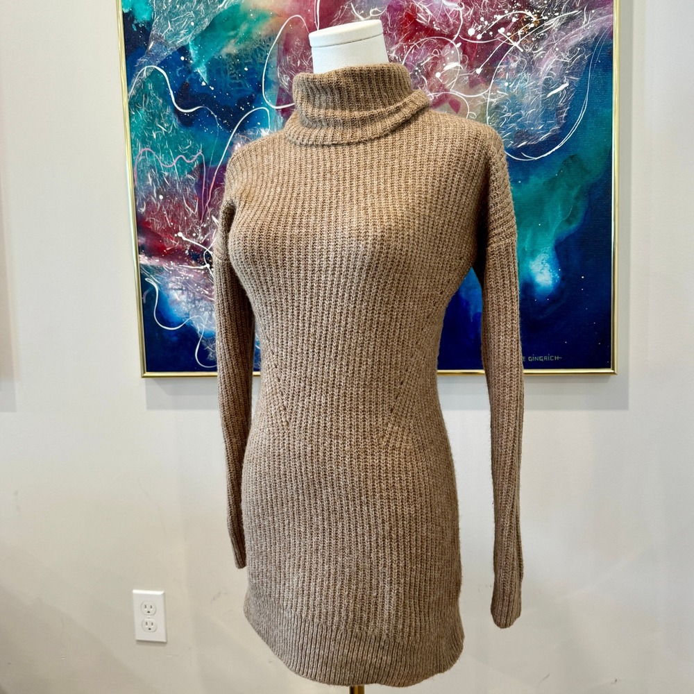 Abercrombie & Fitch Brown Ribbed Turtleneck Sweater Dress XXS Long Sleeve Knit